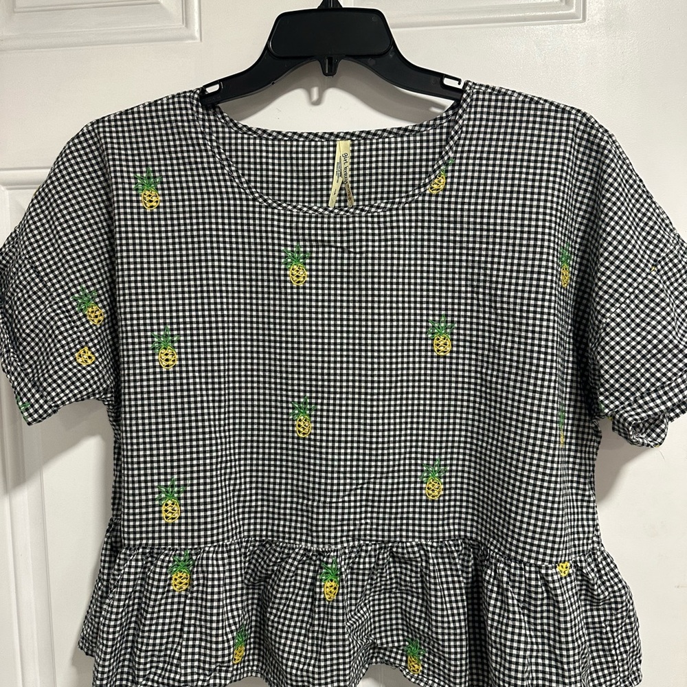 Girl Krazy Black and White Gingham Blouse with Yellow Accents